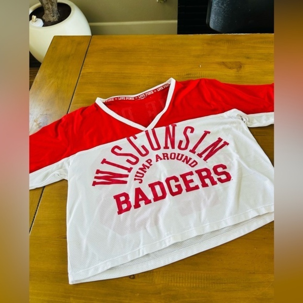 VS PINK Wisconsin Badgers Red & White Jersey Top